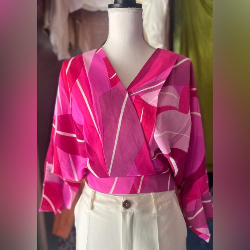 Modern Print V-Neck Blouse